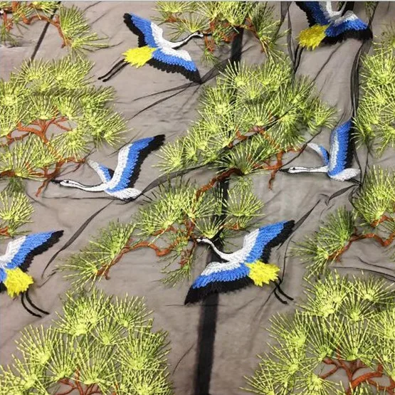 1 ярд кружевная ткань с вышивкой лес птица модная Высококачественная Женская