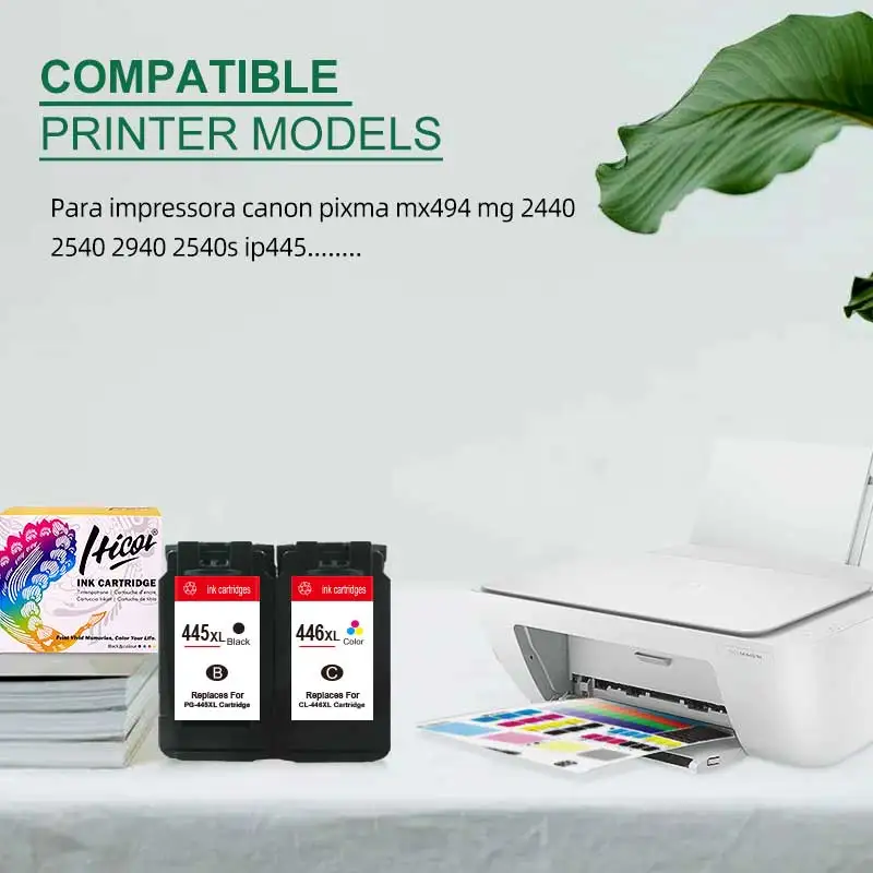 Чернильный картридж Hicor для Canon PG-445 PG445XL CL446XL iP2840 MG2440 MG2540 MG2940 MX494 TS204 TS304 TS3140 TR4540 |