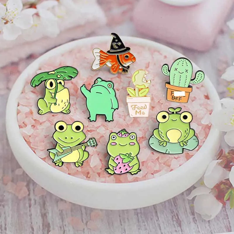Смешные лягушки эмали штырь Пользовательские Лягушка в виде листка лотоса