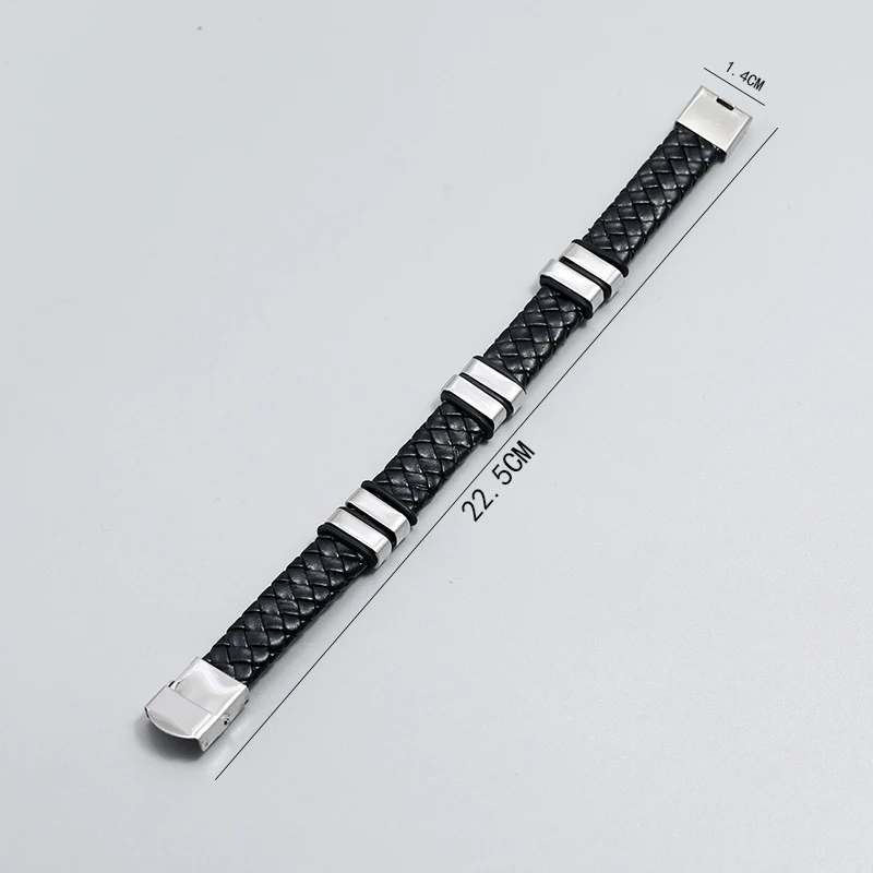 Простой Черный Плетеный кожаный шнур из нержавеющей стали декоративные мужские