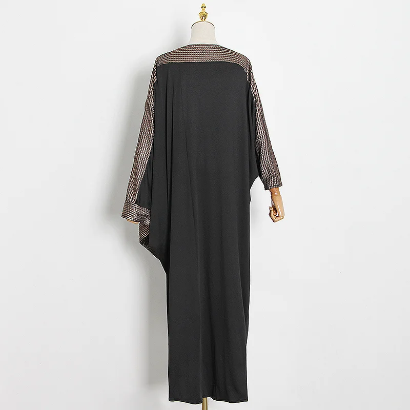 

CHICEVER Patchwork Diamonds Batwing Sleeve Dress For Women O Neck Batwing Sleeve Ankle Length Plus Size 2020 Fashion Summer New