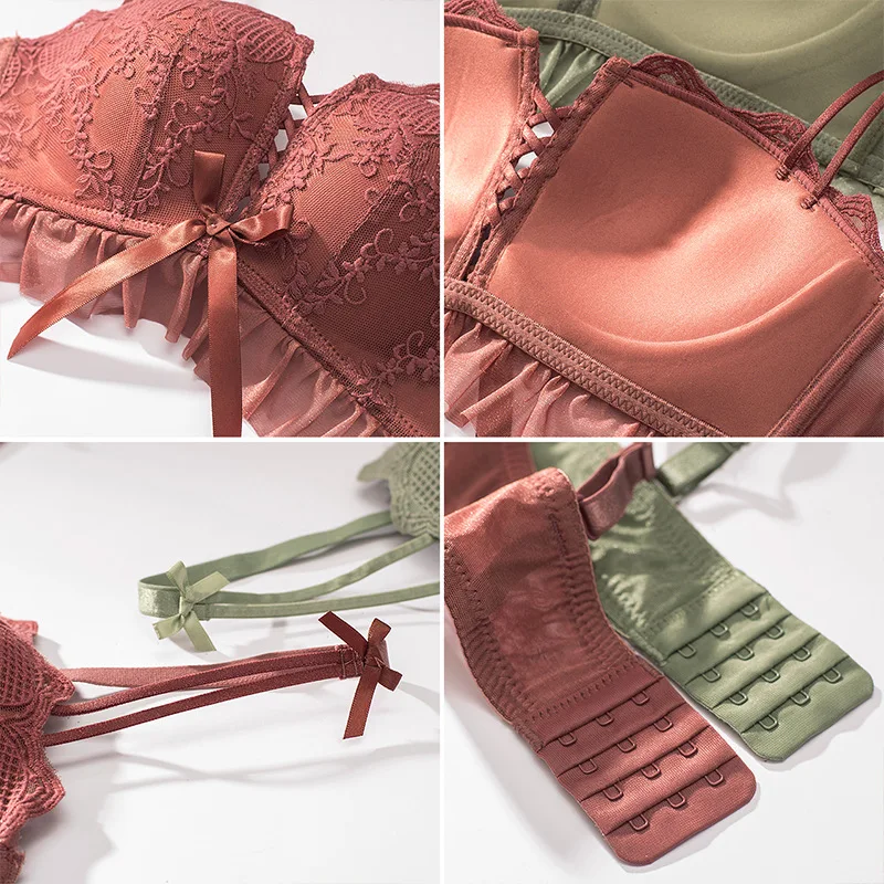 Женский кружевной бюстгальтер с эффектом потертости красный и зеленый цвета