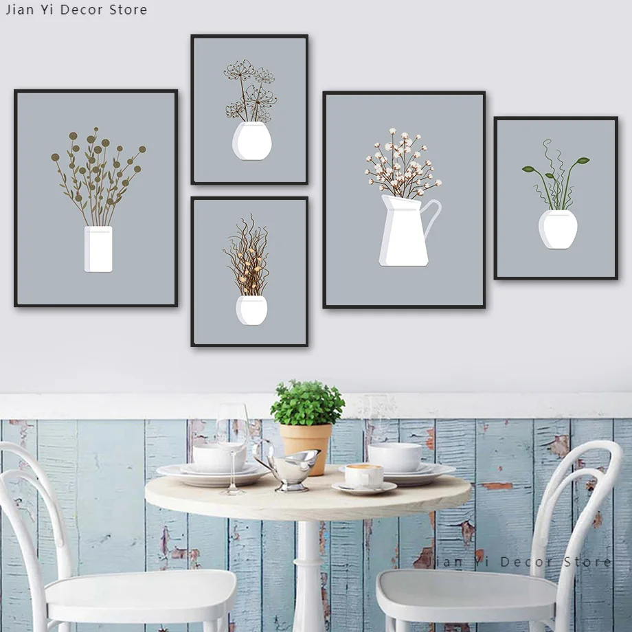 

Настенная Картина на холсте с цветочной композицией, листьями растений, сухой травой, скандинавские плакаты и принты, картины для гостиной, ...