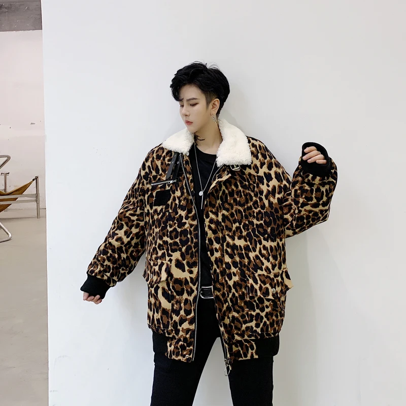 UNCLEDONJM Популярные леопардовые мужские куртки пальто из овечьей шерсти мужская