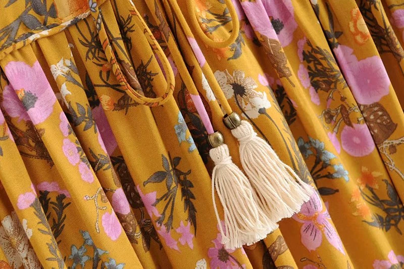 Винтажное шикарное модное богемное женское платье миди с цветочным принтом и