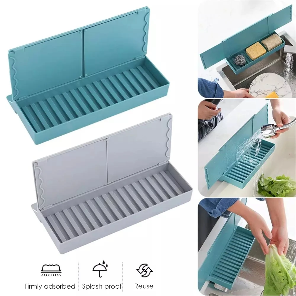 

New 2020 Retractable Sink Partition with Storage Box Waterproof and Splash-proof Baffle Kitchen Shelf Kitchen Gadgets