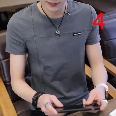 

New summer linen short-sleeved t-shirt male round neck embroidery youth cotton and linen thin section