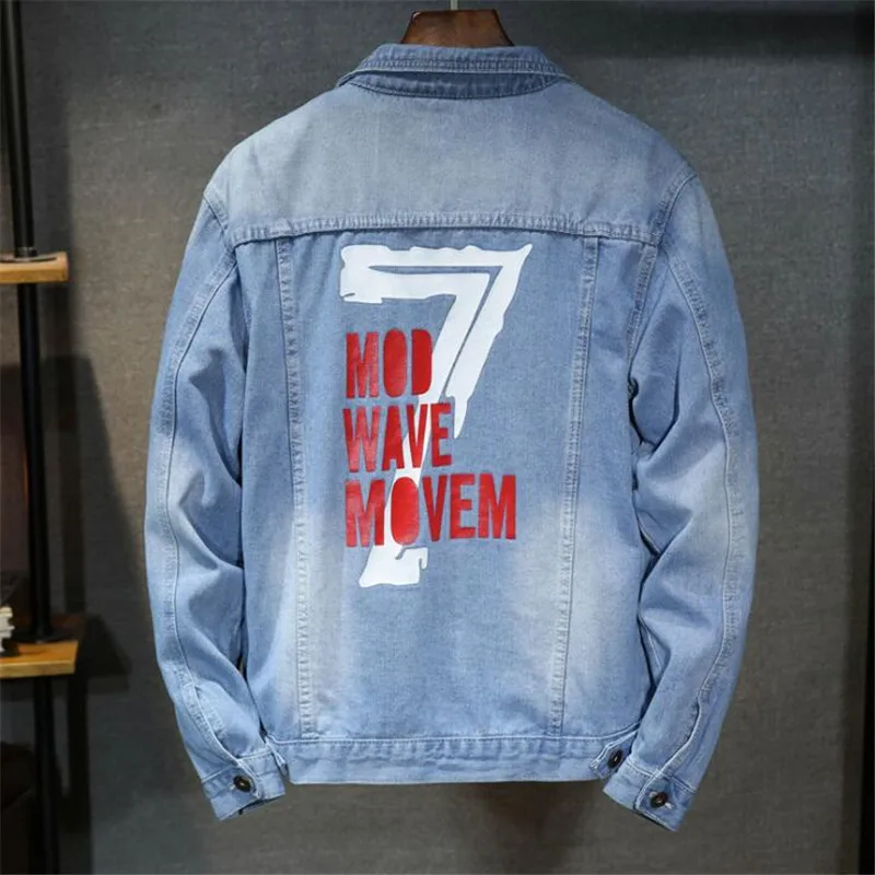 

High quality Bomber Denim Jacket Men'S Ripped Holes Lt Blue Jean Jackets 2021 New Autumn/Spring Garment Washed Mens Denim Coat