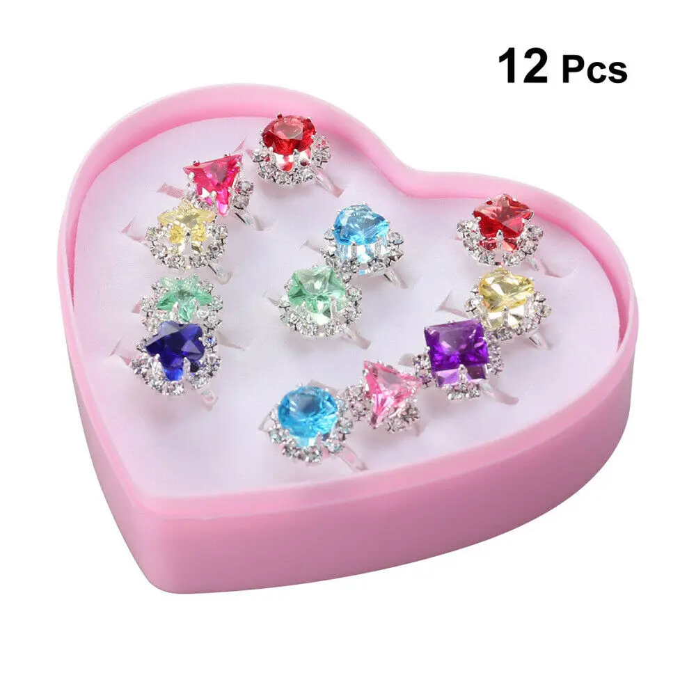 

Crystal Rings 12X Kids Child Girl rhinestone Costume Jewellery Ring Adjustable Set