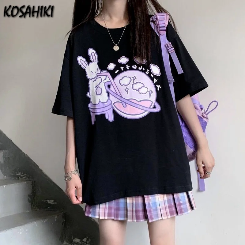 

Koshiki Kawaii женская футболка мода 2021 Графические футболки с коротким рукавом милые Топы повседневные свободные женские футболки с мультяшным ...