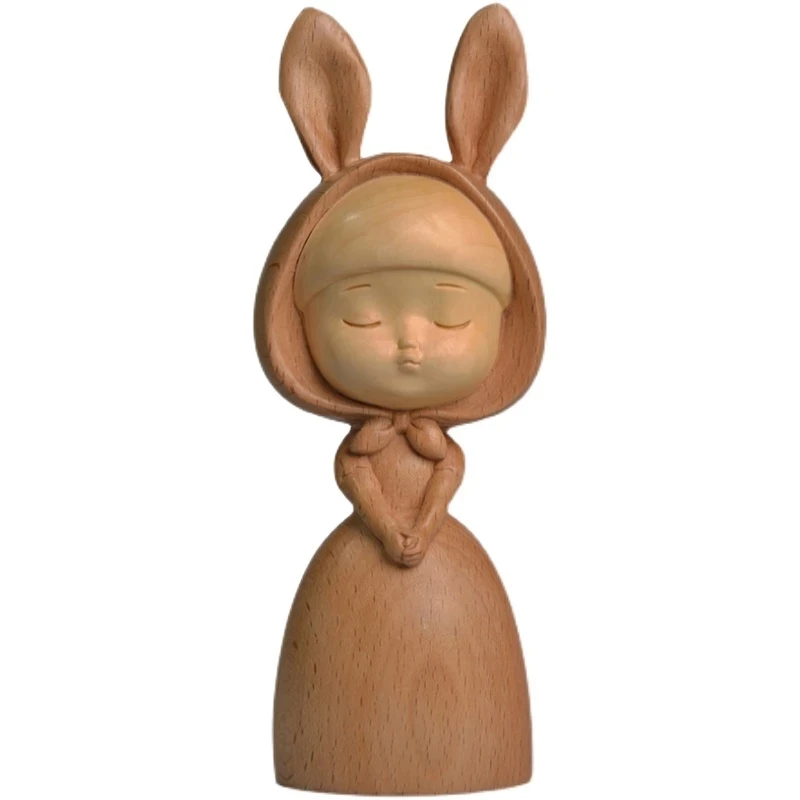 

Dream Rabbit Sculpture Wood Statue Nordic Girl Miniature Figurines Home Room Decor Crafts Birthday Present Valentines Day Gifts