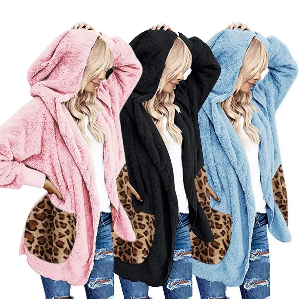 

Женский свитер с капюшоном, ветрозащитный кардиган оверсайз в стиле пэчворк на осень и зиму, свободная куртка, плюшевая толстовка с капюшон...