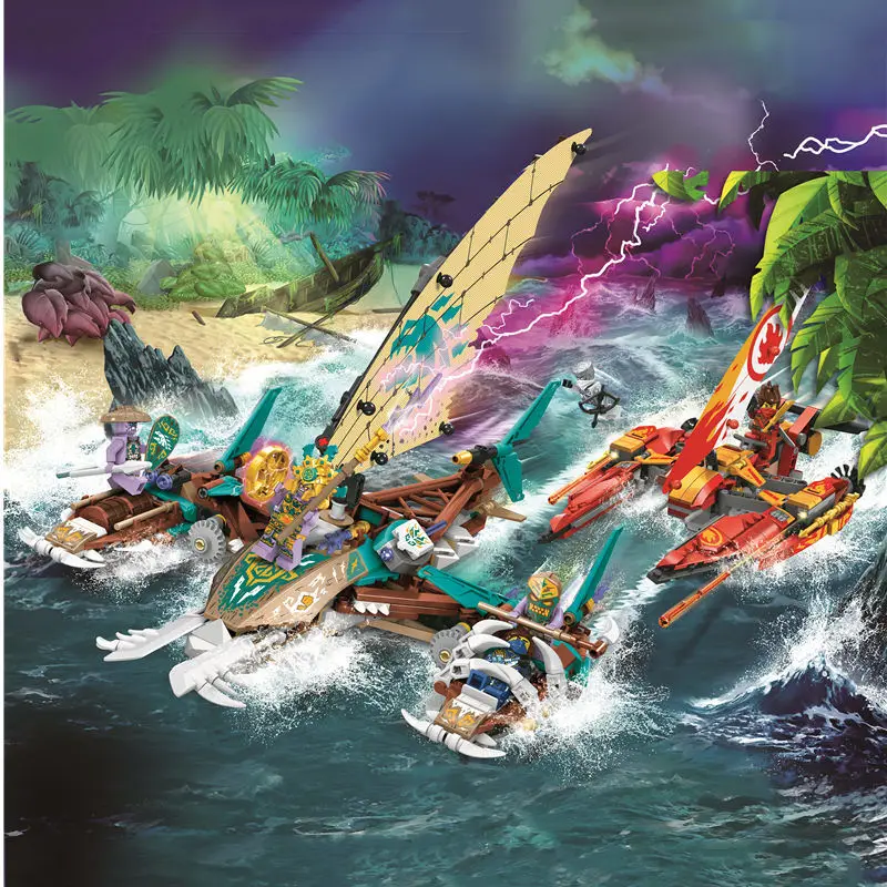 

820pcs Catamaran Sea Battle Ship Building Blocks Bricks Compatible Ninja 71748 with 6 Doll Assembled Boy Toys for Kids Xmas Gift