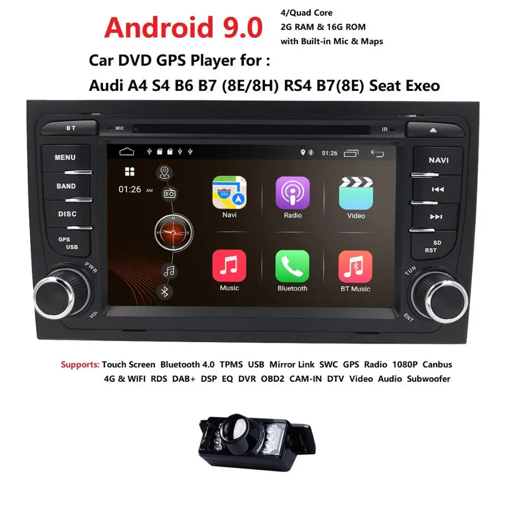 2Din Android 9 0 четырехъядерный автомобильный dvd-плеер для Audi A4 S4 RS4 8E 8H B6 B7 Seat Exeo стерео