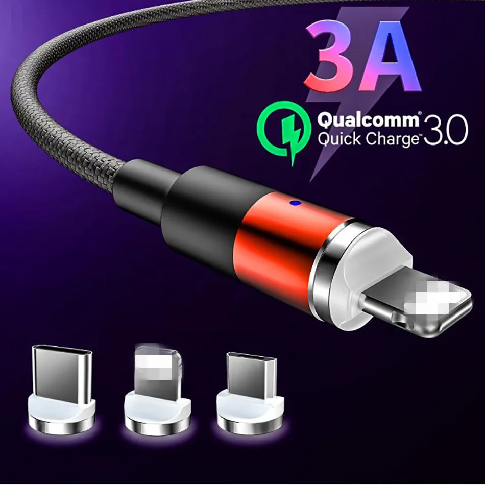 Магнитный кабель 3А для быстрой зарядки Micro usb type-C Шнур для iPhone 11Pro Xs Max samsung s10 Xiaomi Магнитный зарядный usb-кабель для передачи данных