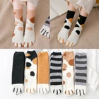 Зимние толстые теплые носки, носки в полоску с забавным принтом кошачьей лапки, милые хлопковые носки, Модные Дизайнерские повседневные носки для женщин