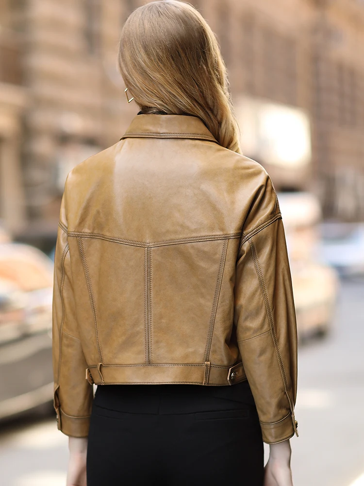 

Women's leather jacket short style fall winter 2020 new fashion wide version small leather coat Haining sheep leather jacket