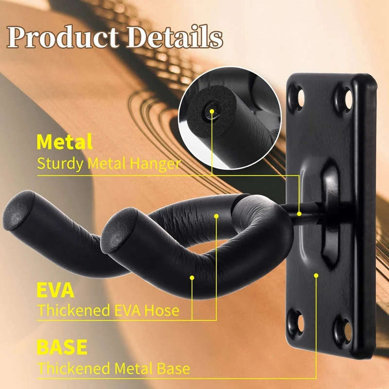 

Guitar hook Guitar Wall Mount Hanger Hook Holder Stand Guitar Hangers Hooks for Acoustic Electric and Bass Guitars 3Pack-Black