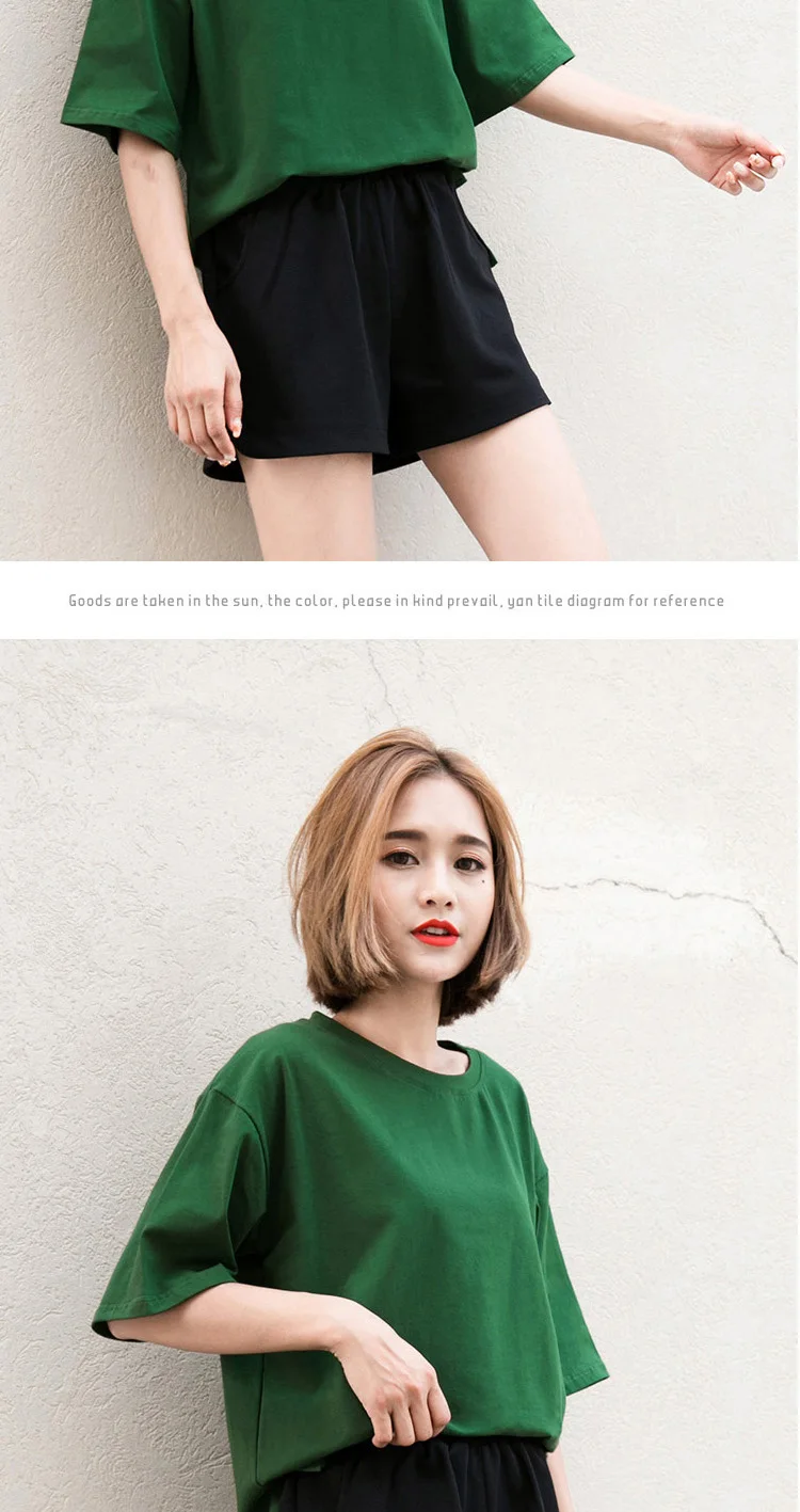 

Zisuo Green Women's Short 2019 New Solid Color Loose Top Versatile T-shirt Half Sleeve Fashion