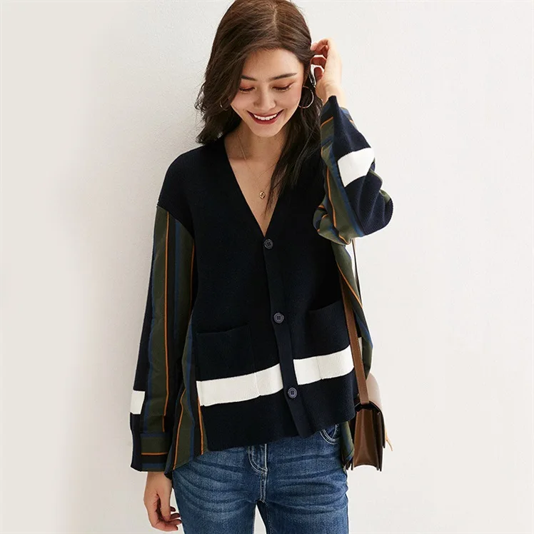

Shirt Fashionable Women Wearing Shirt Stitching Knitted Lazy Striped Slim Top
