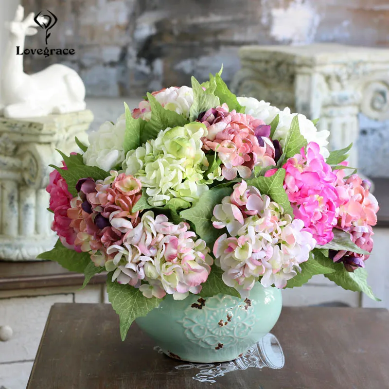 Шелковые гортензии искусственные цветы белые большие свадебные маленький букет
