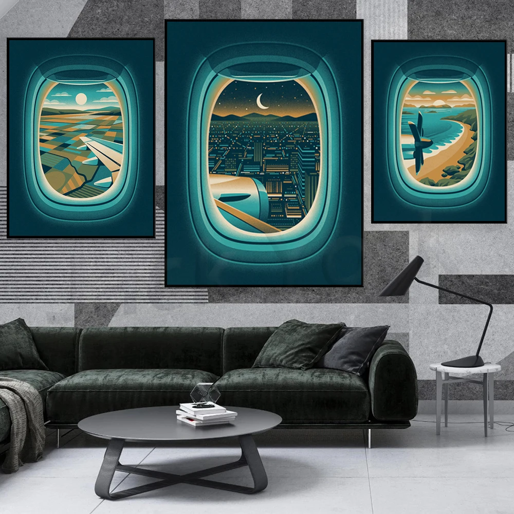 

Mainland Art Print (Airplane Window Seat Poster of Nighttime City View)