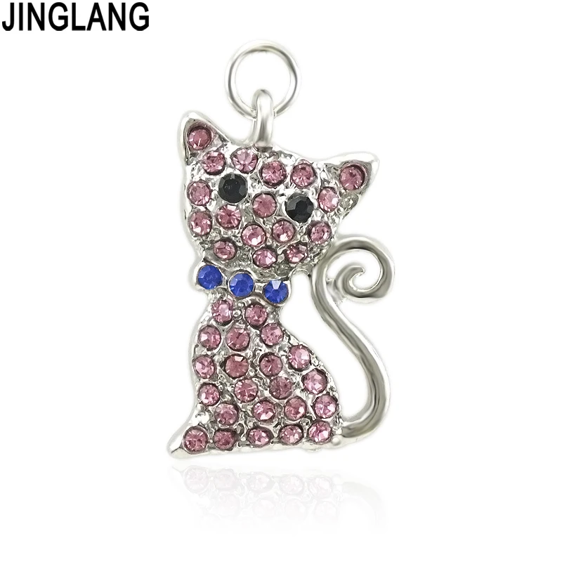 JINGLANG Подвески тарелки ручной работы Rhinetone кошка античные посеребренные