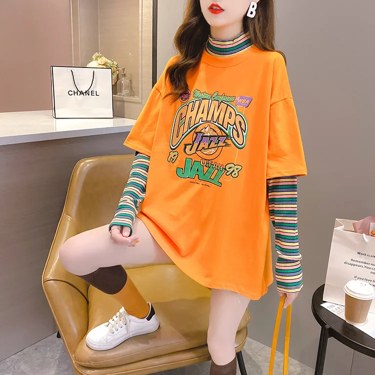 

2021 Spring New Korean Style Letter Printed plus Size Women's Clothing Fat Girl Thin Sweater for Women