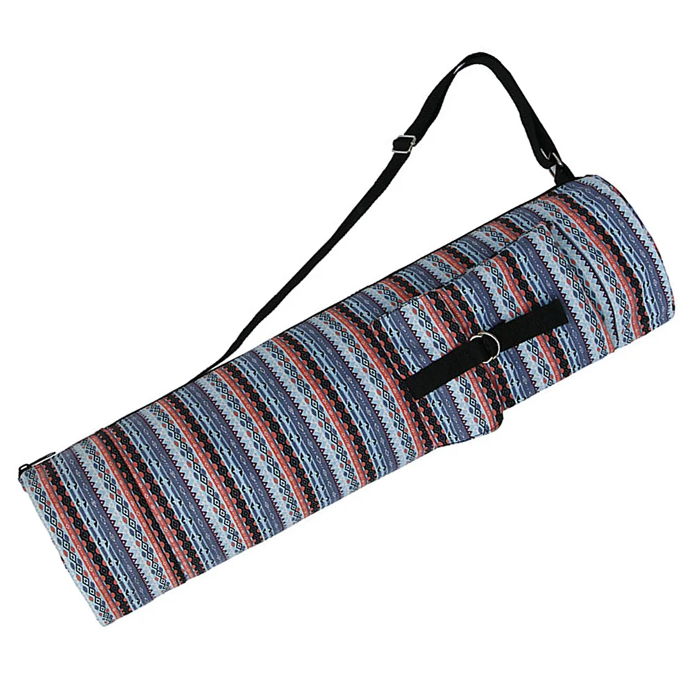 

Printed Canvas Yoga Mat Bag Fashion Single Shoulder Bag Drawstring Sports Bag Storage Pouch for Home Gym Sports (Blue)