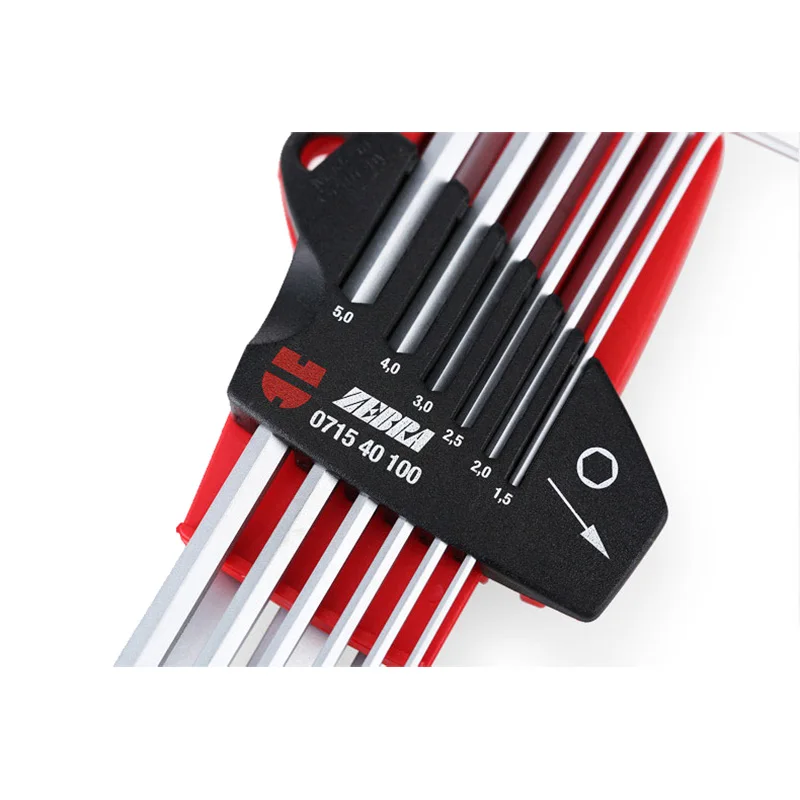 Вурт ЗЕБРА набор шестигранников с шаровой головкой на выдвижной ручке 9 штук инструментов, длинная версия в пластиковом держателе Вюрт он.