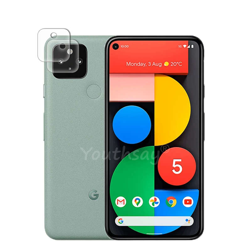 Vidrio templado para Google Pixel 5A, pel&iacute;cula de pantalla de vidrio para lente de c&aacute;mara, pel&iacute;cula protectora para Google Pixel 5A-3