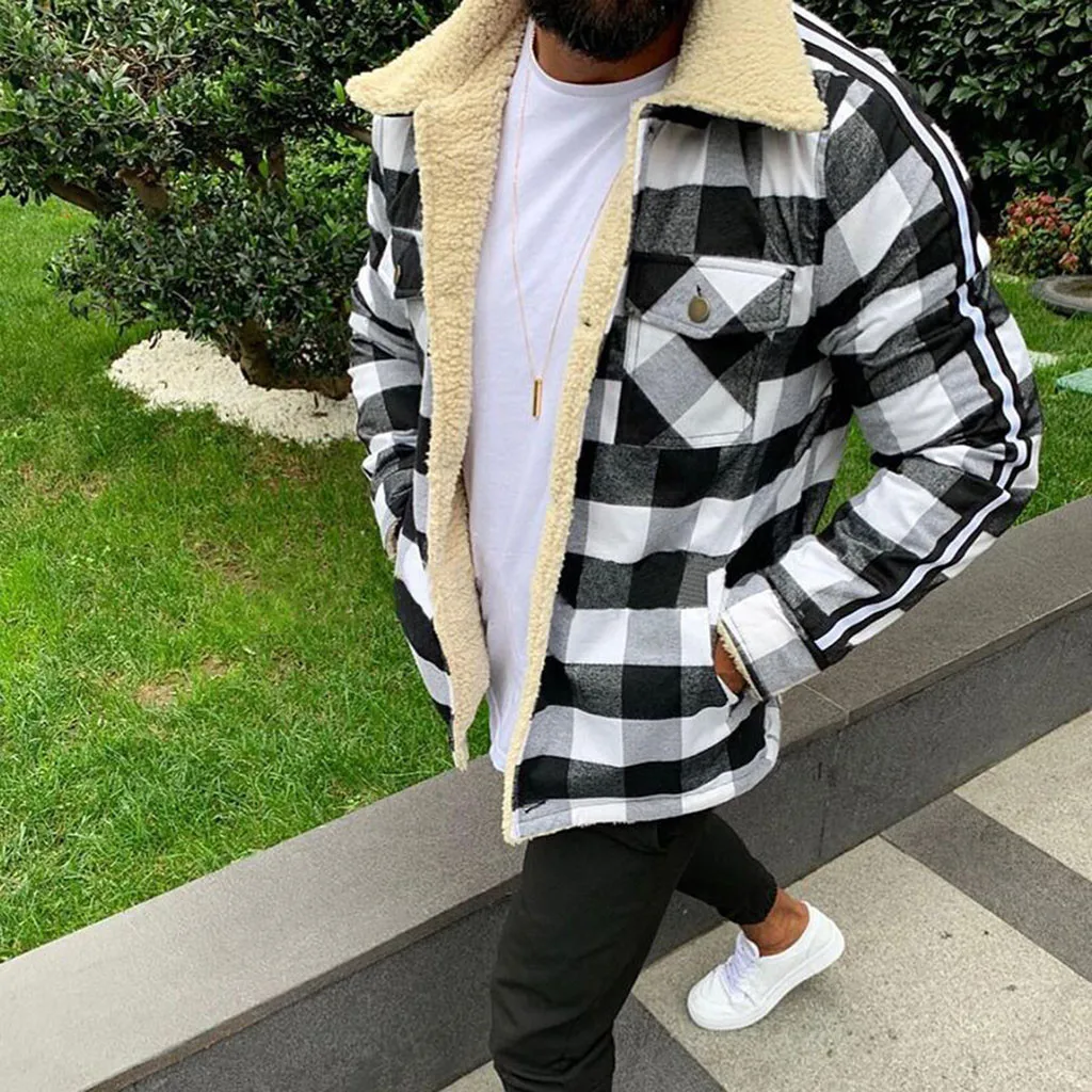 

2020 Men's Fashion Jacket Winter Plaid Compound Cardigan Casual Loose Long Sleeve Blouse Plush Men's Tops Coat Streetwear#40