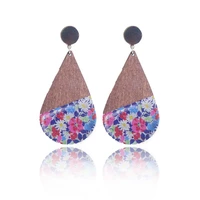floral resin wooden pattern dangle drop earrings for women minimalism teardrop ear jewelry wholesale