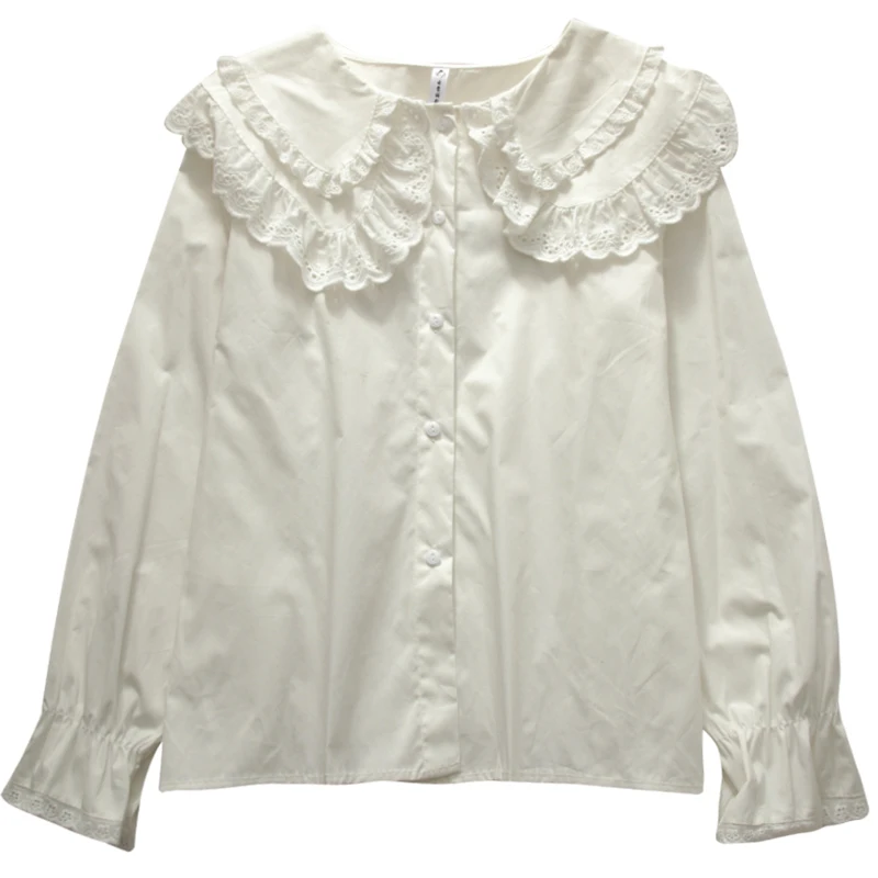 

Sweet Style Ruffles Women Shirts Summer New Turn-Down Collar Flare Sleeved Solid Lady Elegant Loose Outwear Tops