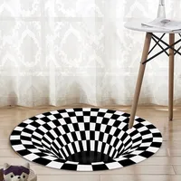 3D ковер круглый коврик черный, белый цвет сетчатый коврик 3D Иллюзия вихревой номер Спальня Противоскользящие коврики для дома ковер