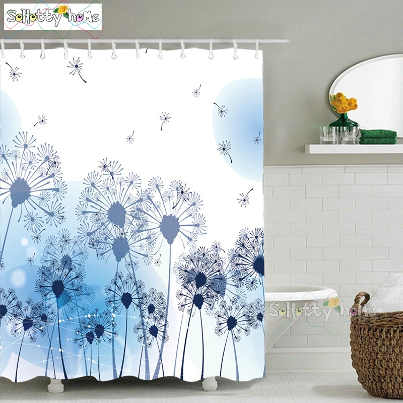 

Растения цветы занавески для душа пейзаж крытый водонепроницаемый полиэстер синий одуванчик печать для ванной декор с 12 крючками