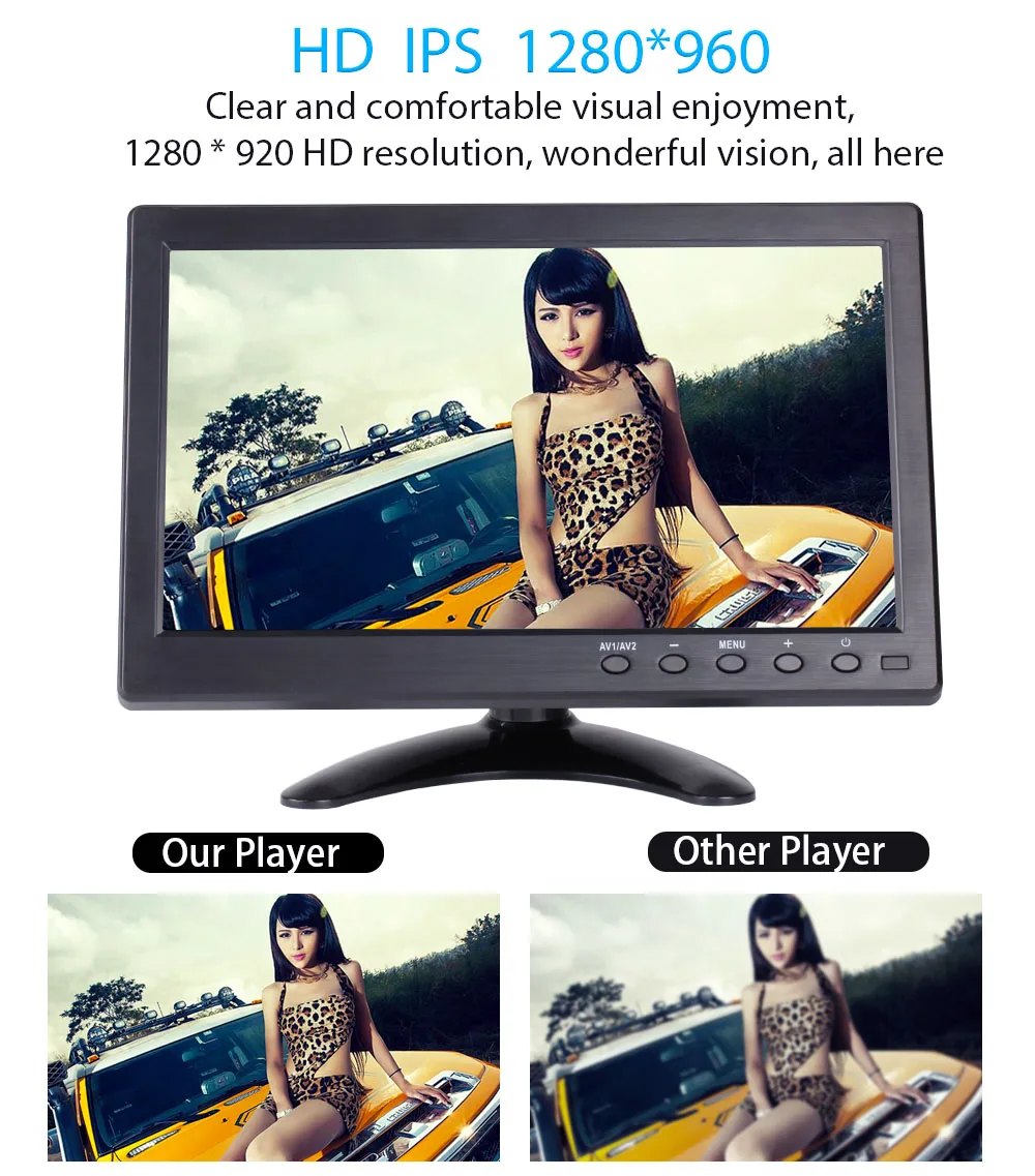 10.1 inch HD Car monitor Computer Reverse Image Flip 2 Channel Input Security Monitor With BNC/AVI/VGA/HDMI 12-24V | Автомобили и