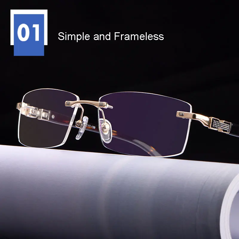 

Rimless Metal Frame Glasses For Man Business Style Upsale Acetate Temple Legs Fashional Design Myopia Eyewears
