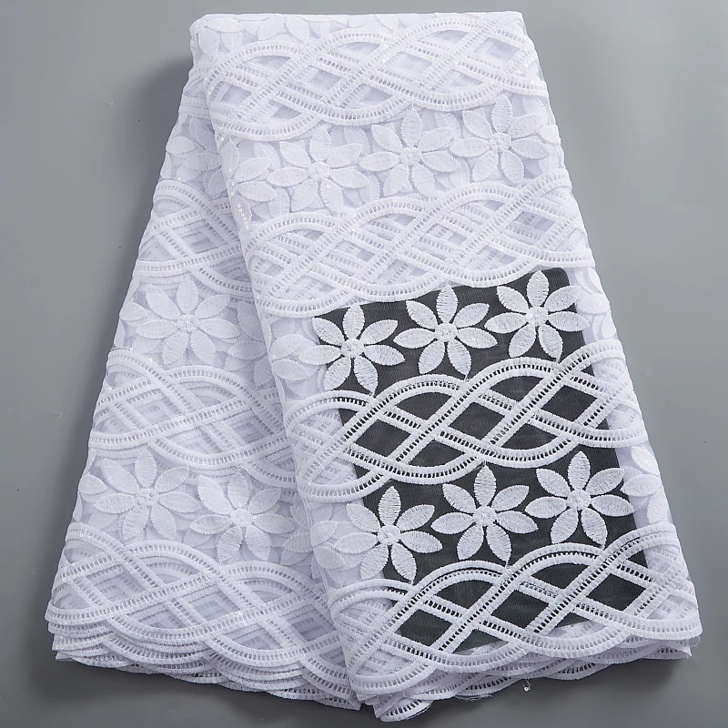 

Zhenguiru White Lace Fabric 5 Yards African Lace Fabric 2021 New French Sequins Milk Meah Tulle Fabric Women Wedding Dress A2434