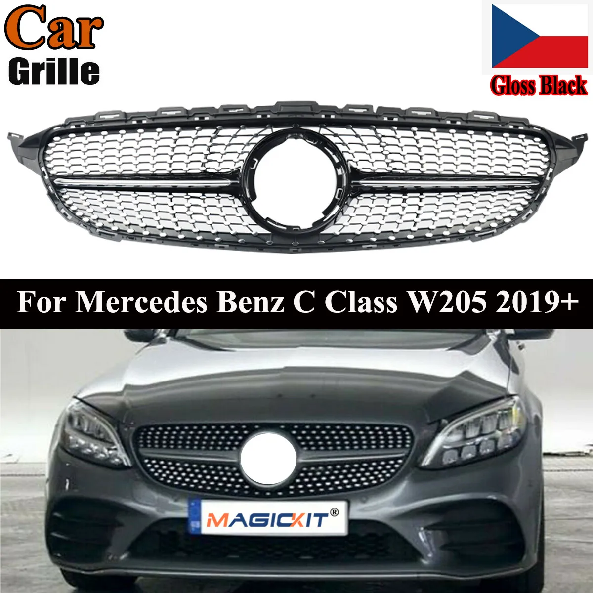 

MagicKit FOR MERCEDES BENZ C-CLASS W205 2019+ FRONT GRILLE GLOSS BLACK DIAMOND STYLE