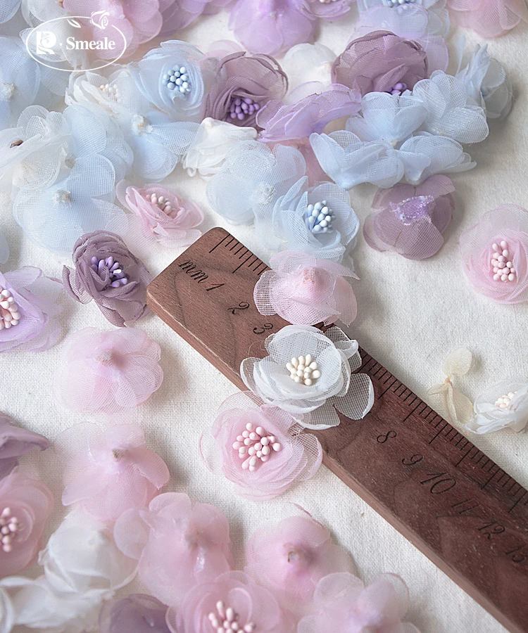 10PCS/Lot Handmade Baby Clothes Organza 3D Small Flower Bud Mini Flowers Dress Headwear Earring Hat Bag DIY Decoration RS2884 | Дом и сад