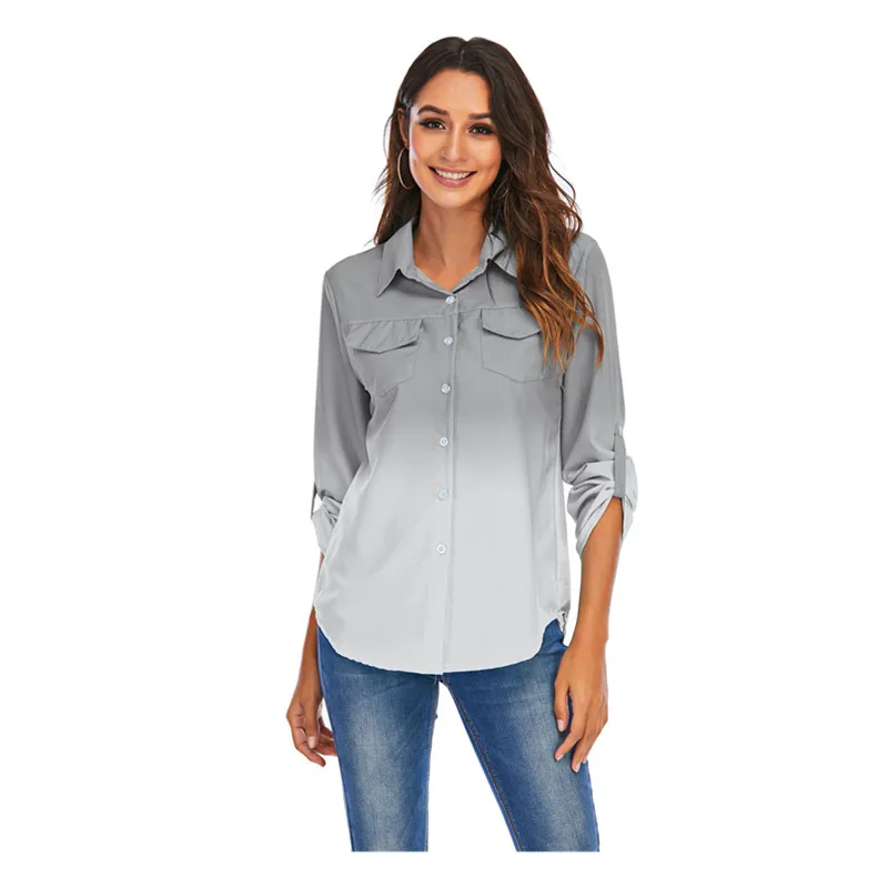 

S-5XL Plus Size Gradient Print Women Blouses Long Sleeve Lapel Button Casual Shirts Fashion Ladies Chiffon Tops Spring 2021 New