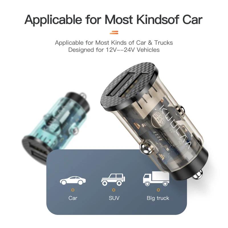 

KUULAA Car Charger Mini USB Charger 17W Fast Charging Dual USB Charger For iPhone Xiaomi Phone Fast Charge Car-Charger Adapter