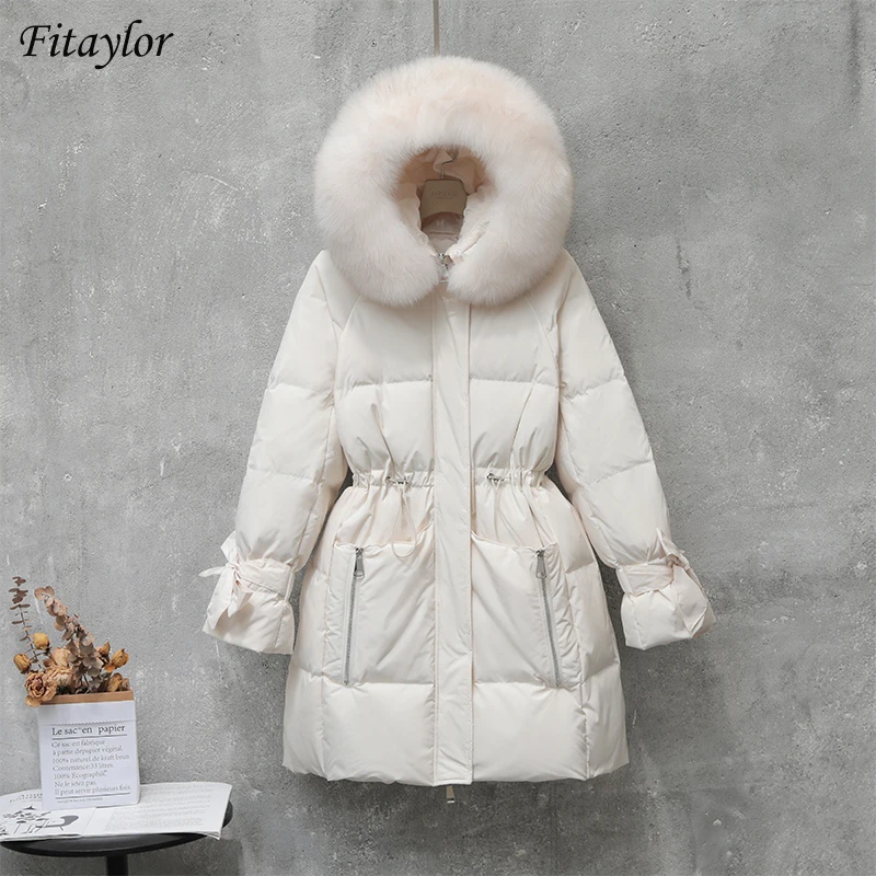 Новинка зимняя куртка Fitaylor с капюшоном из искусственного меха длинная парка на 90%