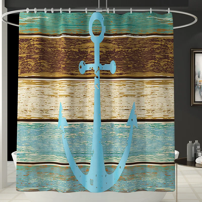 Комплект душевой занавески с деревянным якорем нескользящий коврик для ванной