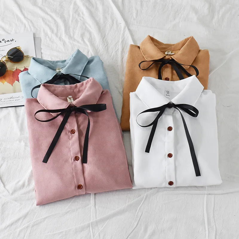 

Cotton Blouses Women Clothing 2020 Autumn Bow Tie Long Sleeve Blouse and Shirts White Tops Pet Pan Kawaii Girls Blusa Tops Mujer