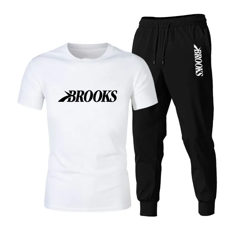 

2021 Fashion Men's Sports Suit Brand Men's Casual Suit O-neck Short-sleeved Top + Sports Trousers 2-piece Suit Men's T-shirt