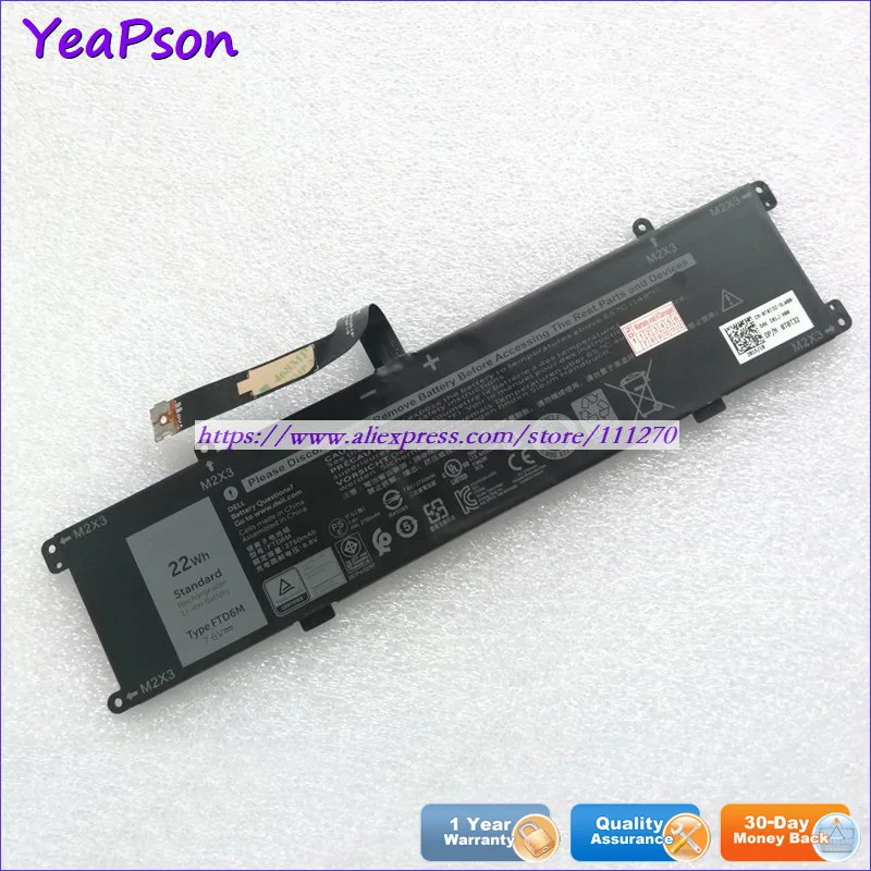 Yeapson 7 6 V 2750mAh 22Wh оригинальный FTD6M Аккумулятор для ноутбука Dell ноутбук