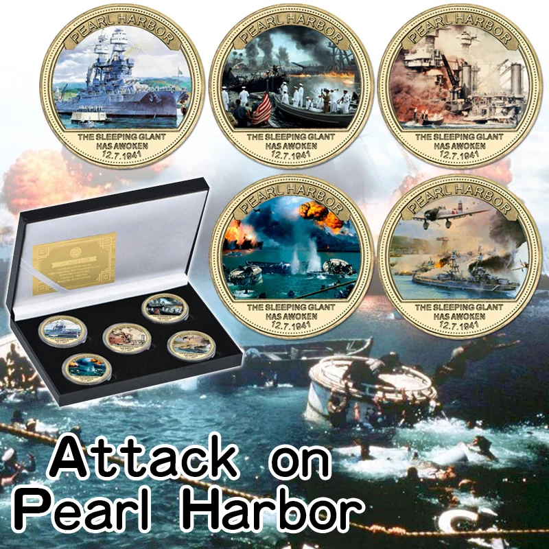 

Золотые памятные монеты времен Второй мировой войны с атакой на жемчужную гаванью, набор американских военных монет, сувенирные подарки дл...