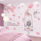 Shijuekongjian мультфильм девушка луна качели наклейки на стену DIY Дерево листья настенные наклейки для детской комнаты Детская Спальня украшение дома